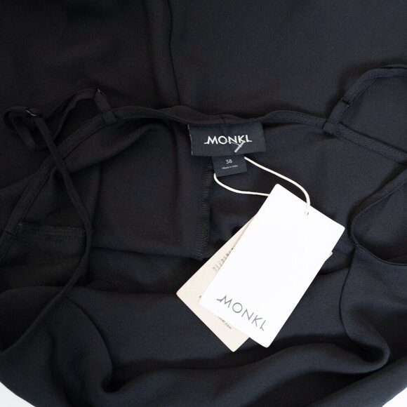 Monki Tiered Midi Dress Cowl Neck Black Y2K EU 38 - Picture 6 of 11